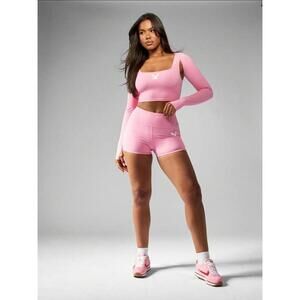 Playboy pink 3 piece activewear set shorts tank and crop top